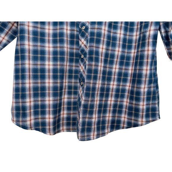 Wrangler Western Button Down Tshirt Womens Large Blue Plaid Pearl Snap Cowgirl - Picture 7 of 16